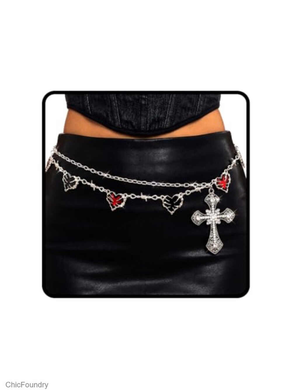 Gothic Rhinestone Cross Body Chain Waist Chain Y2K